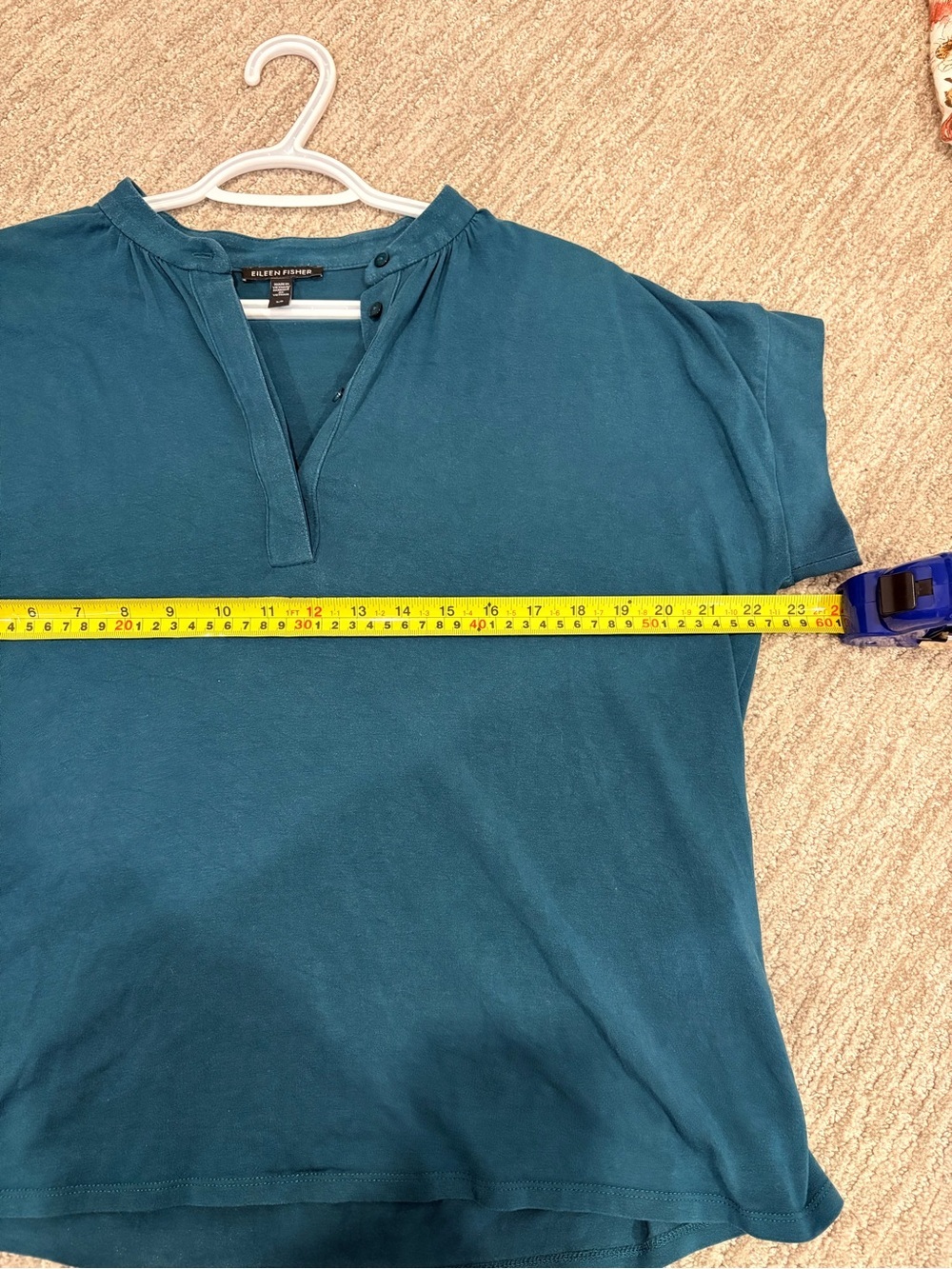 Eileen Fisher Teal TENCEL™ Lyocell Henley Tee | Relaxed Fit | Small - Picture 8 of 8